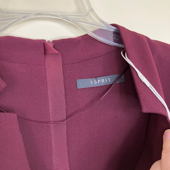 Esprit Fitted Sheath Dress Notched Vneck Cap Sleeves Wine NWT Women's US 10 - Picture 6 of 11